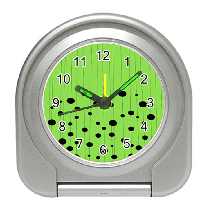 Bubbles at Strings Lemon Green and black, geometrical pattern Travel Alarm Clock