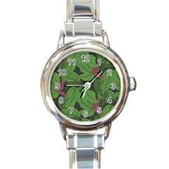 Seamless Pattern With Hand Drawn Guelder Rose Branches Round Italian Charm Watch by BangZart