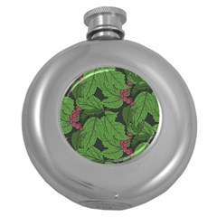 Seamless Pattern With Hand Drawn Guelder Rose Branches Round Hip Flask (5 Oz) by BangZart