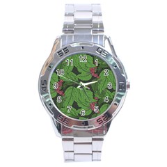 Seamless Pattern With Hand Drawn Guelder Rose Branches Stainless Steel Analogue Watch by BangZart