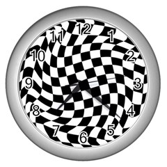 Weaving Racing Flag, Black And White Chess Pattern Wall Clock (silver)