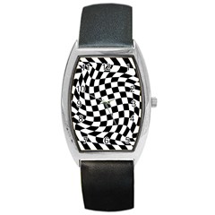 Weaving Racing Flag, Black And White Chess Pattern Barrel Style Metal Watch by Casemiro