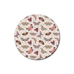 Pattern With Butterflies Moths Rubber Round Coaster (4 Pack)  by BangZart