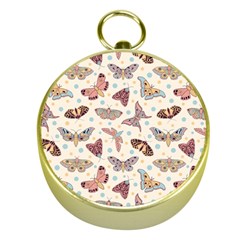 Pattern With Butterflies Moths Gold Compasses