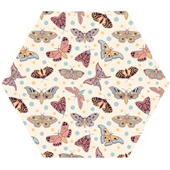 Pattern With Butterflies Moths Wooden Puzzle Hexagon by BangZart