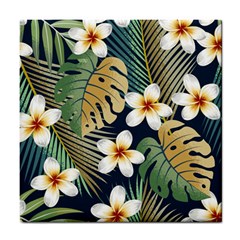 Seamless Pattern With Tropical Flowers Leaves Exotic Background Tile Coaster by BangZart