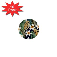 Seamless Pattern With Tropical Flowers Leaves Exotic Background 1  Mini Buttons (10 Pack)  by BangZart