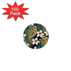 Seamless Pattern With Tropical Flowers Leaves Exotic Background 1  Mini Buttons (100 Pack)  by BangZart