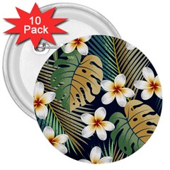 Seamless Pattern With Tropical Flowers Leaves Exotic Background 3  Buttons (10 Pack)  by BangZart