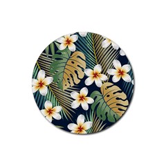 Seamless Pattern With Tropical Flowers Leaves Exotic Background Rubber Coaster (round)  by BangZart