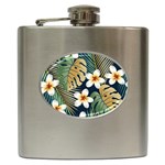 Seamless pattern with tropical flowers leaves exotic background Hip Flask (6 oz) Front