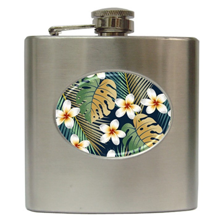 Seamless pattern with tropical flowers leaves exotic background Hip Flask (6 oz)