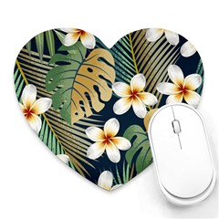 Seamless Pattern With Tropical Flowers Leaves Exotic Background Heart Mousepads by BangZart