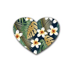 Seamless Pattern With Tropical Flowers Leaves Exotic Background Rubber Coaster (heart)  by BangZart