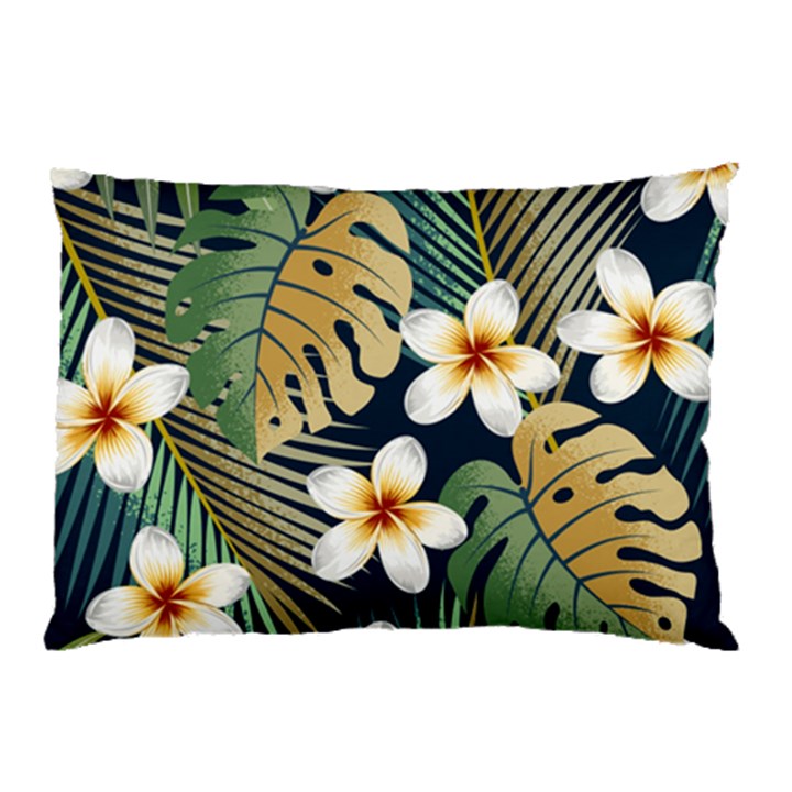 Seamless pattern with tropical flowers leaves exotic background Pillow Case