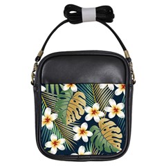 Seamless Pattern With Tropical Flowers Leaves Exotic Background Girls Sling Bag by BangZart