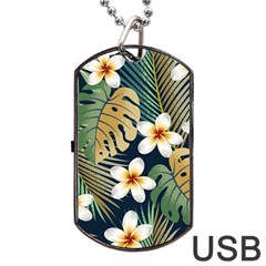 Seamless Pattern With Tropical Flowers Leaves Exotic Background Dog Tag Usb Flash (one Side) by BangZart