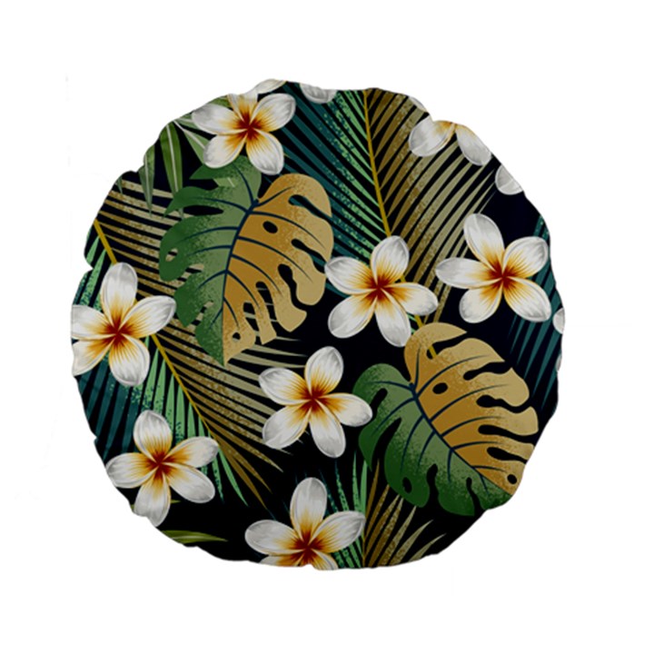 Seamless pattern with tropical flowers leaves exotic background Standard 15  Premium Flano Round Cushions