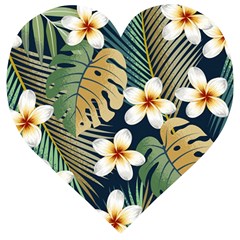 Seamless Pattern With Tropical Flowers Leaves Exotic Background Wooden Puzzle Heart