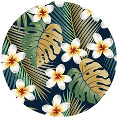 Seamless Pattern With Tropical Flowers Leaves Exotic Background Wooden Puzzle Round by BangZart