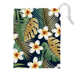 Seamless Pattern With Tropical Flowers Leaves Exotic Background Drawstring Pouch (4xl) by BangZart