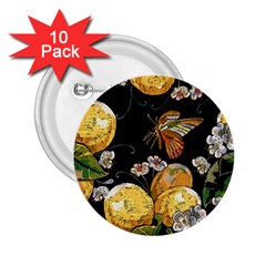 Embroidery Blossoming Lemons Butterfly Seamless Pattern 2 25  Buttons (10 Pack)  by BangZart