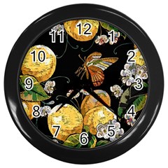 Embroidery Blossoming Lemons Butterfly Seamless Pattern Wall Clock (black) by BangZart