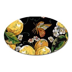 Embroidery Blossoming Lemons Butterfly Seamless Pattern Oval Magnet