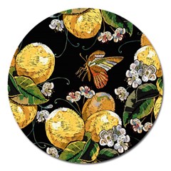 Embroidery Blossoming Lemons Butterfly Seamless Pattern Magnet 5  (round) by BangZart