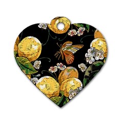 Embroidery Blossoming Lemons Butterfly Seamless Pattern Dog Tag Heart (two Sides) by BangZart