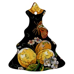 Embroidery Blossoming Lemons Butterfly Seamless Pattern Ornament (christmas Tree) 