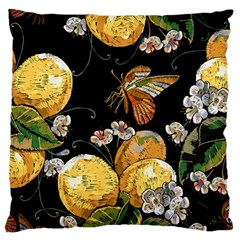 Embroidery Blossoming Lemons Butterfly Seamless Pattern Large Cushion Case (one Side) by BangZart