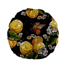 Embroidery Blossoming Lemons Butterfly Seamless Pattern Standard 15  Premium Flano Round Cushions by BangZart