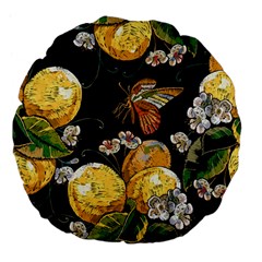 Embroidery Blossoming Lemons Butterfly Seamless Pattern Large 18  Premium Flano Round Cushions by BangZart