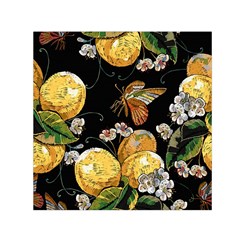 Embroidery Blossoming Lemons Butterfly Seamless Pattern Small Satin Scarf (square) by BangZart