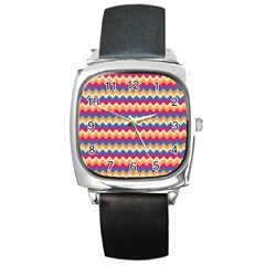 Zigzag Pattern Seamless Zig Zag Background Color Square Metal Watch by BangZart