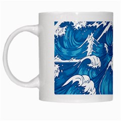 Storm Waves Seamless Pattern Raging Ocean Water Sea Wave Vintage Japanese Storms Print Illustration White Mugs by BangZart