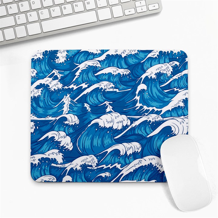 Storm waves seamless pattern raging ocean water sea wave vintage japanese storms print illustration Large Mousepads