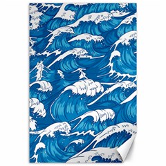 Storm Waves Seamless Pattern Raging Ocean Water Sea Wave Vintage Japanese Storms Print Illustration Canvas 24  X 36  by BangZart