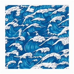 Storm Waves Seamless Pattern Raging Ocean Water Sea Wave Vintage Japanese Storms Print Illustration Medium Glasses Cloth (2 Sides) by BangZart