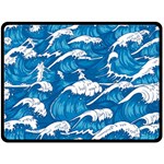 Storm waves seamless pattern raging ocean water sea wave vintage japanese storms print illustration Fleece Blanket (Large)  80 x60  Blanket Front