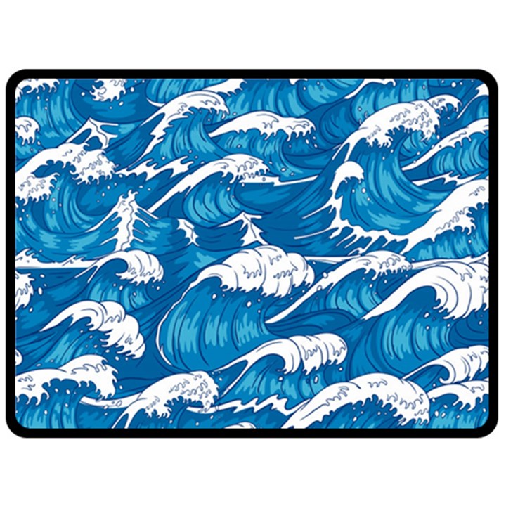 Storm waves seamless pattern raging ocean water sea wave vintage japanese storms print illustration Fleece Blanket (Large) 