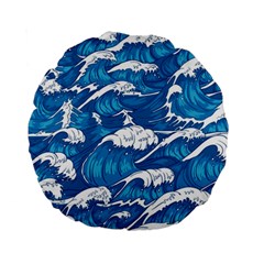 Storm Waves Seamless Pattern Raging Ocean Water Sea Wave Vintage Japanese Storms Print Illustration Standard 15  Premium Round Cushions by BangZart