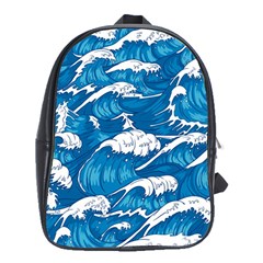 Storm Waves Seamless Pattern Raging Ocean Water Sea Wave Vintage Japanese Storms Print Illustration School Bag (xl) by BangZart