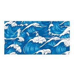 Storm Waves Seamless Pattern Raging Ocean Water Sea Wave Vintage Japanese Storms Print Illustration Satin Wrap by BangZart