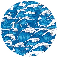 Storm Waves Seamless Pattern Raging Ocean Water Sea Wave Vintage Japanese Storms Print Illustration Wooden Puzzle Round by BangZart