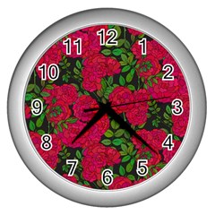 Seamless Pattern With Colorful Bush Roses Wall Clock (silver) by BangZart