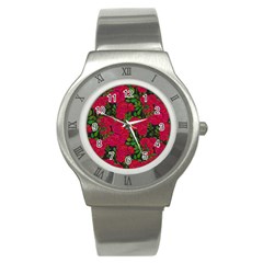 Seamless Pattern With Colorful Bush Roses Stainless Steel Watch by BangZart