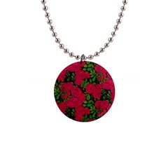 Seamless Pattern With Colorful Bush Roses 1  Button Necklace by BangZart