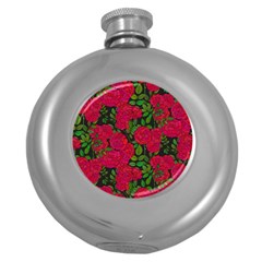 Seamless Pattern With Colorful Bush Roses Round Hip Flask (5 Oz) by BangZart